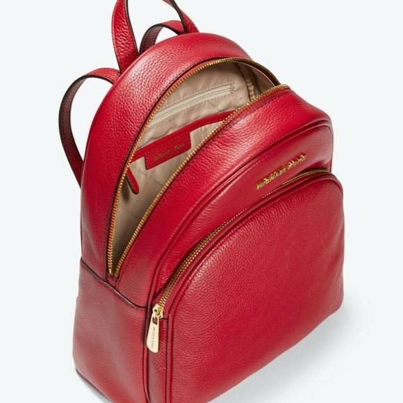 Michael Kors Red Abbey Pebbled Leather Medium Backpack